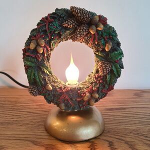 Vintage Holiday Wreath Tabletop Mantle Entryway Light - Festive Christmas Decor